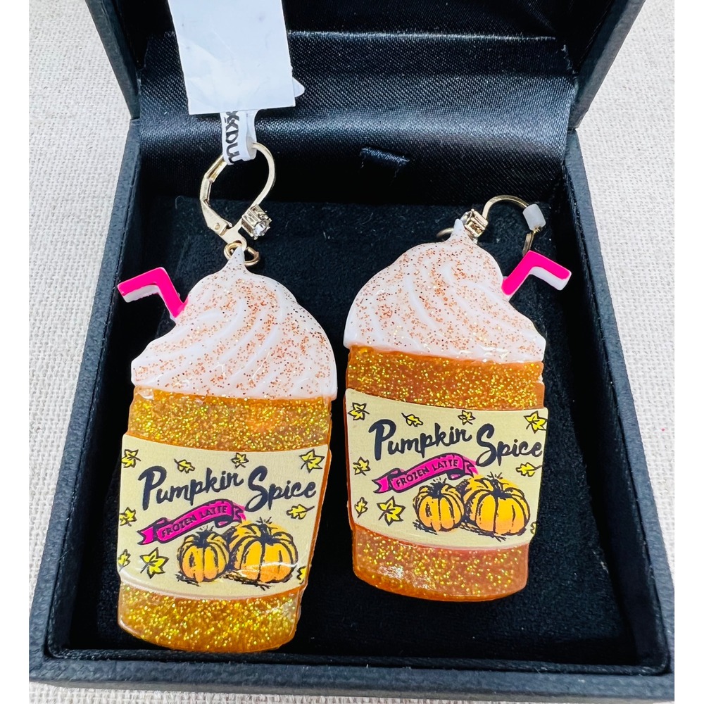 Betsey Johnson Pumpkin Spice Latte Sweater Weather Glitter Drop Earrings